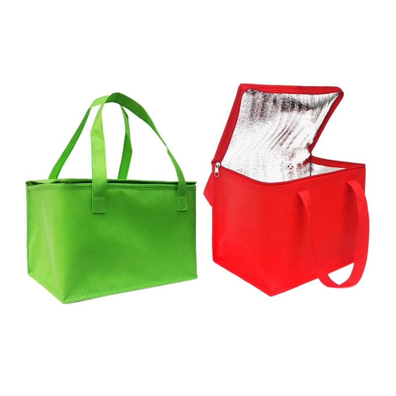 Акция! 2X Складная большая сумка-холодильник, переносная сумка для пищевых тортов, термосумка из алюминиевой фольги, водонепроницаемая, зеленая и красная