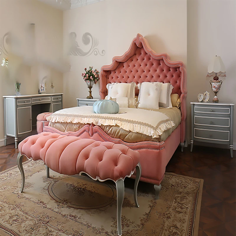 Современная минималистская тканевая кровать, бархатная кровать с кнопками, американская розовая кровать принцессы 1,8, спальня с двуспальной кроватью, свадебная кровать ins ns, чистая красная кровать