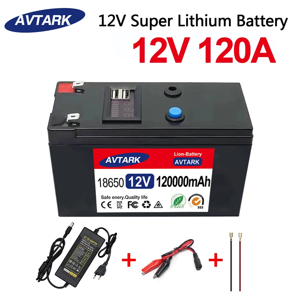 12 В Батарея 120Ah 18650 литиевая аккумуляторная батарея Перезаряжаемая батарея для солнечной энергии аккумулятор электромобиля + зарядное устройство 12.6v3A