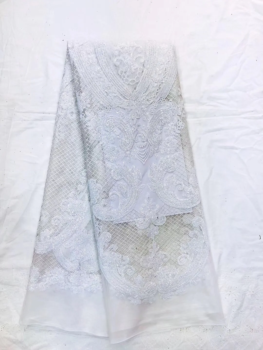 Белое африканское швейцарское вуалевое кружево из высококачественной нигерийской свадебной кружевной ткани/5 ярдов с пайетками из сухого кружева JL115