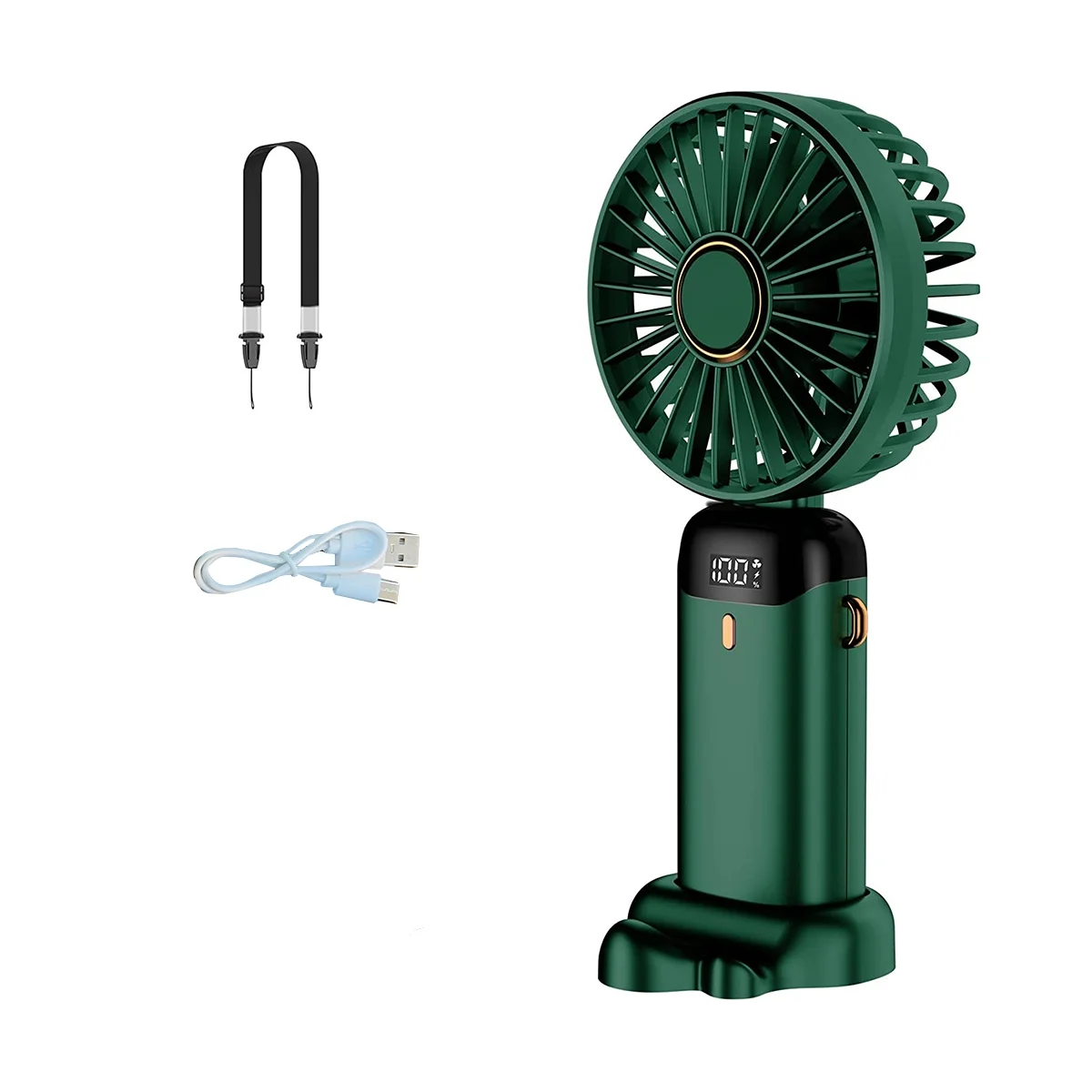 Ручной вентилятор, мини Портативный персональный вентилятор с USB-аккумулятором, Маленький карманный вентилятор с ремешком и основанием 5 скоростей (зеленый)
