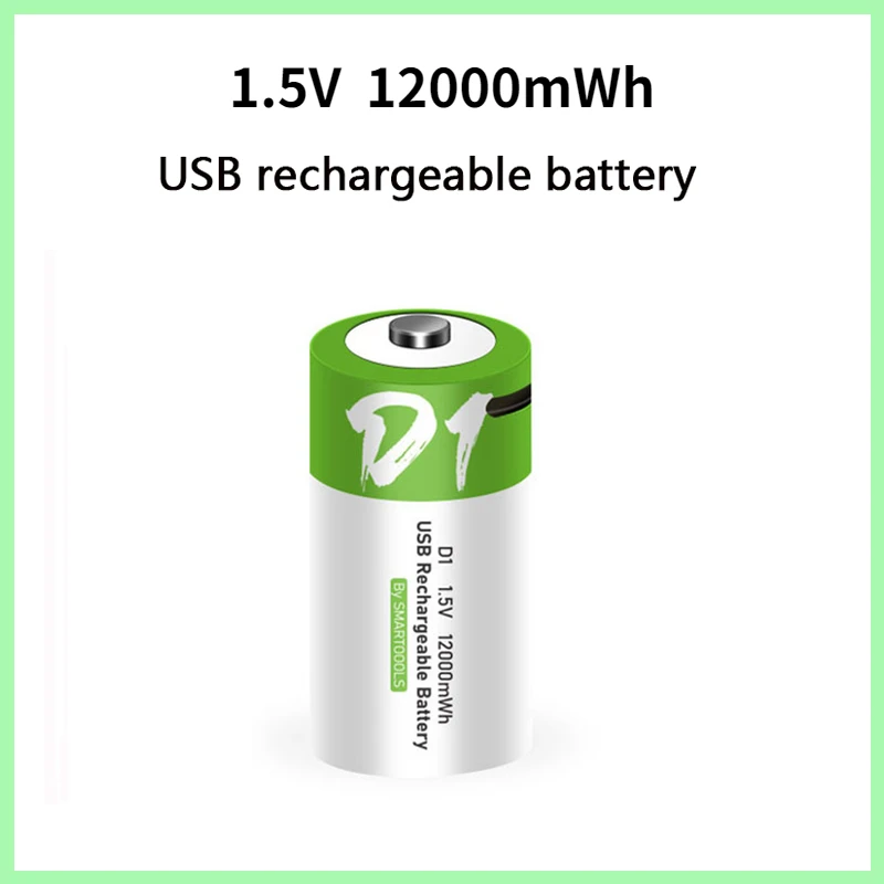 Размер D 1,5 В 12000 МВтч Аккумуляторная батарея USB-зарядка литий-ионных аккумуляторов для газовой плиты, водонагревателя, фонарика, батареи LR20