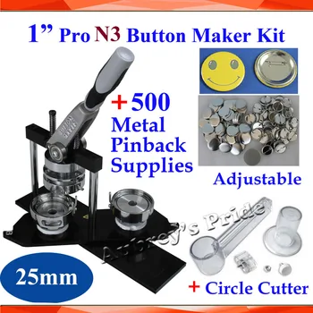 1 дюйм 25 мм N3 Машина для изготовления значков + 500 комплектов металлических принадлежностей для закрепления кнопок + Кругорез