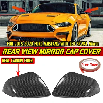 1 Пара Для модели Ford Mustang С Зеркальным Указателем поворота 2015-2022 Крышка Зеркала заднего вида Из Настоящего Углеродного волокна