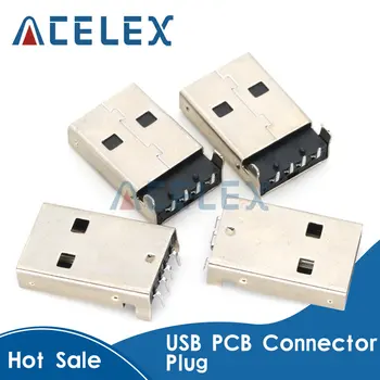 10 шт., разъем USB 2.0 Типа A, разъем для печатной платы, 90 градусов, разъемы USB, 4 контакта, погружение