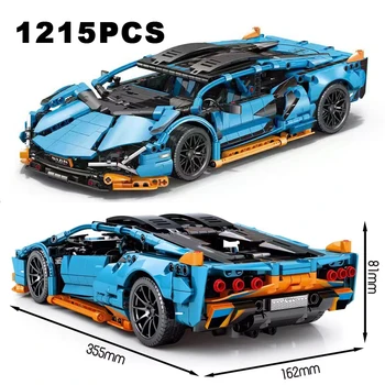 1000 + ШТ Технических Синих строительных блоков Lamborghini, городской спортивный гоночный автомобиль, модель автомобиля 1: 14, Сборка Кирпичей, подарки для мальчика