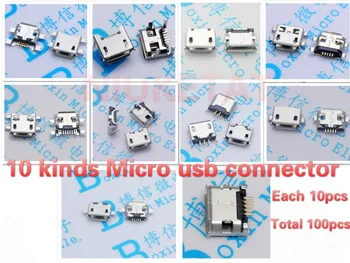 100шт 10шт каждый для 10 видов Micro USB 5Pin разъем хвостовое гнездо micro USB разъем порт sockect для samsung Lenovo Huawei ZTE HTC