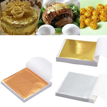 100шт Золотая фольга Съедобные листы сусального золота Для украшения торта 