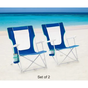 2 комплекта опор, Складная пляжная сумка с жестким подлокотником, синее пляжное кресло, походное кресло