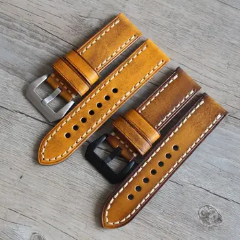 20 22 24 мм Универсальный Ретро кожаный роскошный ремешок мужские итальянские ремешки для часов Panerai Omega belt Высококлассные желто-коричневые ремешки для часов