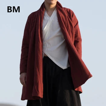 2020 Китайский костюм эпохи Тан, мужская одежда в древнем стиле Ханфу, хлопчатобумажный льняной плащ, пальто, ретро Дзэн-одежда, даосский халат, халат