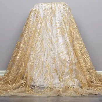 2022 Золотая Французская Кружевная ткань С бисером, Высококачественная Вышитая Африканская Нигерийская Кружевная ткань 5 ярдов для свадебной вечеринки Sew S2759