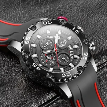 2022 Часы Мужские LIGE Лидирующий бренд, Водонепроницаемые часы, Мужской Силиконовый ремешок, Спортивные кварцевые часы для мужчин, наручные часы с хронографом с большим циферблатом