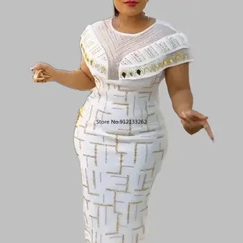 2023 Весеннее платье Миди Африканское платье для женщин, Сексуальные Повседневные Элегантные Длинные Облегающие платья, Халат Со стразами, Женская африканская одежда