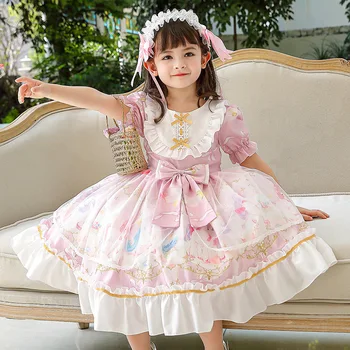 2023 Детское платье для девочек в стиле Лолиты, детское праздничное свадебное платье с коротким рукавом, платья для девочек в Испанском дворце, бальное платье принцессы Vestidos