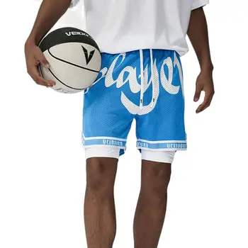 2023 Комплект летних баскетбольных шорт Veidoorn 1 в 2 с карманами, светло-голубые спортивные шорты для мужчин, Теннисные штаны для бадминтона, штаны для бега