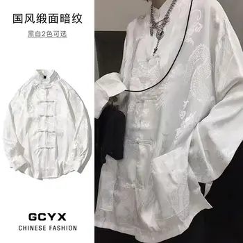 2023 Летний Жаккардовый Свободный Костюм Тан в китайском стиле с пряжкой в виде дракона, Топ, Рубашка, Мужская Рубашка Размера Плюс S-3xl, Модная блузка для пары в готическом стиле
