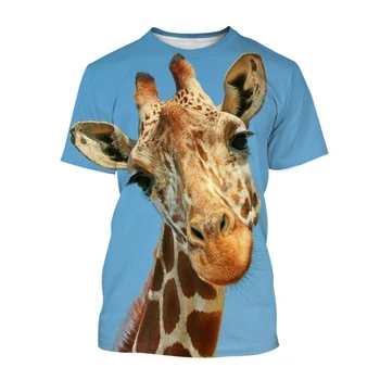 2023 Новая модная футболка с 3D-принтом жирафа, мужские и женские летние повседневные топы с короткими рукавами и животными