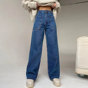 2023 новые женские джинсы Y2K с высокой талией, дизайн кармана, свободная сумка, широкие джинсовые брюки в стиле хип-хоп Harajuku, ретро модная уличная одежда