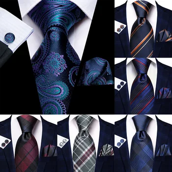 2023 Новый темно-синий Подарочный галстук с Пейсли для мужчин, модный Брендовый Галстук для свадебной вечеринки, Ручные Запонки оптом, дизайнерский галстук Hi-Tie