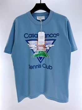 23SS высшего качества
 Футболка большого размера для теннисного клуба Casablanca, Мужская Женская футболка с принтом Солнца, бело-синяя футболка в стиле хип-хоп