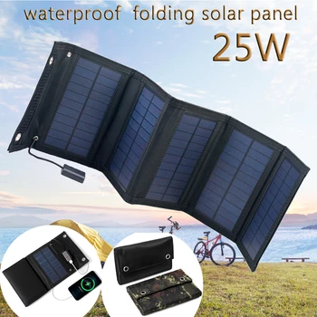 25 Вт Солнечная панель Складная Портативная водонепроницаемая 5 В USB Энергетическая солнечная батарея Зарядное устройство для мобильного телефона iPhone Кемпинг