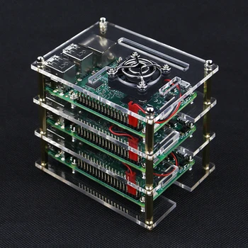 3-Слойный акриловый чехол Raspberry Pi, прозрачная коробка, крышка + Охлаждающие вентиляторы для Raspberry Pi 4B, 3B + 3B DIY Cluster