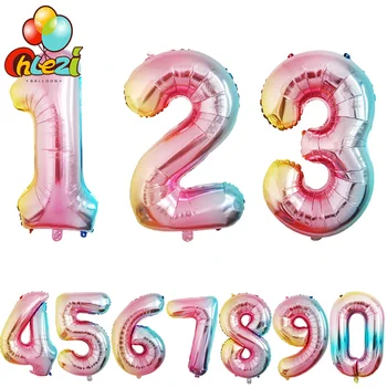 32-дюймовые воздушные шары из фольги Градиентного Цвета с цифрами, Украшение Вечеринки по случаю Дня рождения, Детский душ, Праздничные принадлежности 0-9 Цифровые забавные подарки