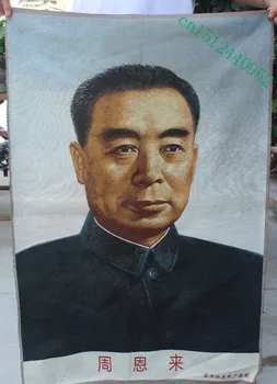 36-дюймовая китайская шелковая вышивка Чжоу Эньлая, дипломата, политика, панно Тханка