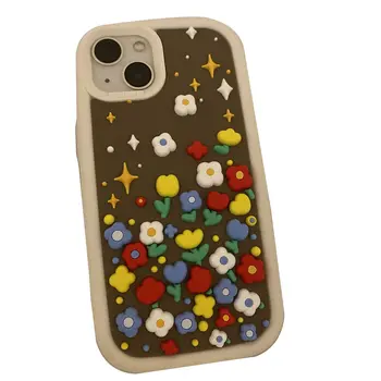 3D коричневый чехол для телефона с мелкими цветами Для iphone 14 13 12 11 Pro Max X XR XSMAX 7 8 Plus SE TPU Case Cover новые продукты