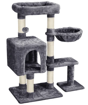 4-Уровневая Плюшевая Подставка для когтеточки для домашних животных на дереве с Кондо, темно-серый