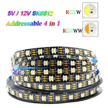 5 В 12 В постоянного тока 60 светодиодов/м адресуемый RGBWW RGBW 4 цвета в 1 светодиодная лента SMD 5050 RGB Белый pixle IC SK6812 ламповая Лента Smart Lights bar