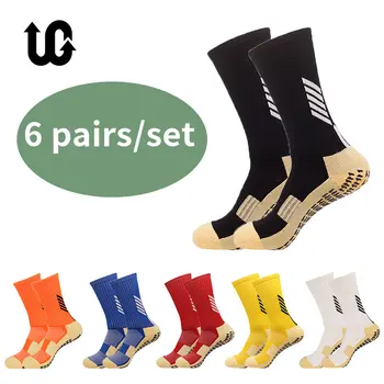 6 пар/лот, 2023 Новые нескользящие Модные футбольные носки до середины икры, Нескользящие Футбольные Спортивные Мужские носки для велоспорта EU38-44