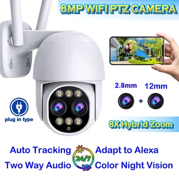 8-Мегапиксельная 4K Wifi Камера PTZ С двойным Объективом и 8-кратным Зумом, Определяющая Цвет Человека, Ночное Наружное Видеонаблюдение, Защита IP-камеры видеонаблюдения iCSee