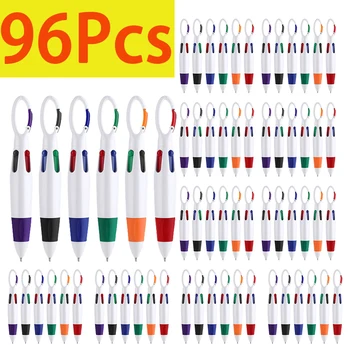 96 шт. Выдвижные ручки-челноки с карабином, шариковые ручки 4-в-1, разноцветные ручки с брелком-пряжкой сверху