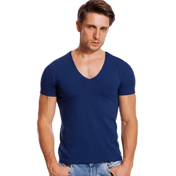 A1762 Мужские футболки с глубоким вырезом, стрейчевые V-образные футболки, Приталенная модная мужская футболка с коротким рукавом, летняя майка-невидимка