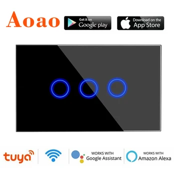 Alexa Smart Switch Стандарт США с роскошным сенсорным стеклом Tuya Control Работает с голосовым управлением Google Home WiFi Smart Home Touch