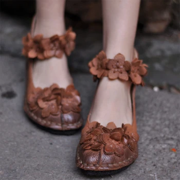 Artmu/ Оригинальная Женская обувь на плоской Подошве, Сладкие Цветы, Натуральная Кожа, Мягкая Подошва, Женская Обувь Mary Jane, Повседневная Обувь, Женская обувь в стиле Ретро
