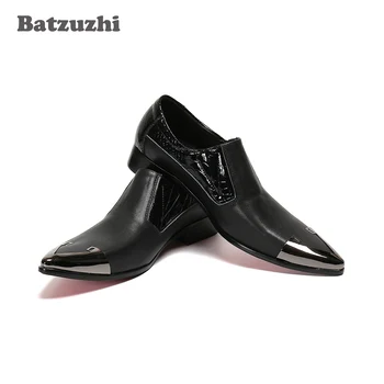 Batzuzhi/ Модная Новая Мужская обувь С Острым Железным Носком, Черные мужские модельные туфли из натуральной кожи, Оксфорды, Официальные деловые Zapatos Hombre