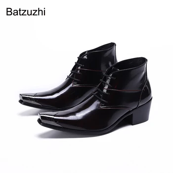Batzuzhi/Мужские ботинки ручной работы в Британском Стиле; Черные Кожаные Ботильоны с Острым носком; Мужские Ботинки Увеличенной Длины Высотой 6,5 см; Botas Hombre, 38-46