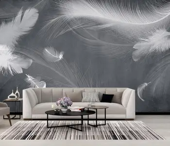 beibehang пользовательские скандинавские черно-бело-серые обои с перьями для гостиной, настенная роспись на фоне телевизора, обустройство дома