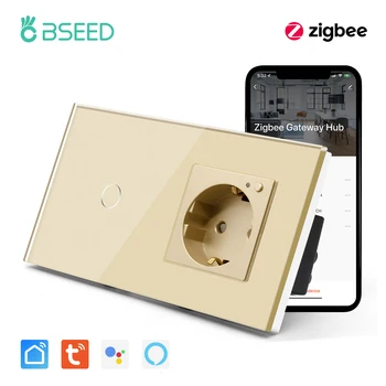 BSEED 1/2/ 3Gang ZigBee Smart Touch Switch С разъемом ZigBee Работает с приложением Tuya Smart Life Alxea Золотая Стеклянная панель Нужен шлюз