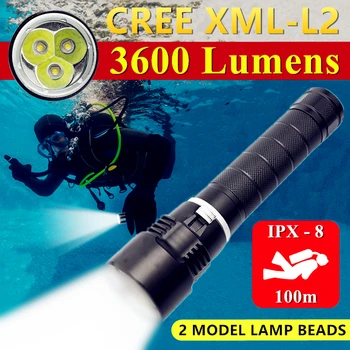 CREE XML-L2 Супер яркий фонарик для дайвинга, светодиодный IPX8, водонепроницаемость, Профессиональный фонарь для дайвинга T6, питание от батареи 26650