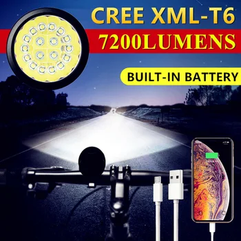 CREE XML-T6 USB Зарядка передних фонарей для велосипеда, охоты на открытом воздухе, встроенный аккумулятор, 18LED, мощный фонарик, велосипедные фары