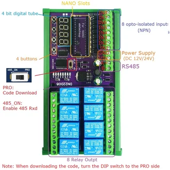DC 12V 8CH Многофункциональный переключатель таймера задержки RS485 PLC IO расширительный модуль для Arduino NANO V3.0