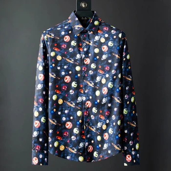 DUYOU Брендовая Мужская Рубашка Из 100% хлопка, Мужская Рубашка с Длинным рукавом, Мужская Приталенная Модельная Рубашка, Мужская Повседневная Рубашка С Принтом Космической звездной планеты