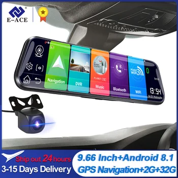 E-ACE 4G Автомобильный Видеорегистратор 10 Дюймов Зеркальный Регистратор Android 8.1 GPS Навигация Автомобильная Камера Авторегистратор ADAS Поддержка Камеры заднего Вида 1080P
