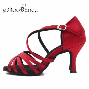Evkoodance Размер US4-12, атласные туфли для латиноамериканских танцев цвета красного вина, профессиональная высота каблука 7 см, женская обувь для бальной сальсы Evk609