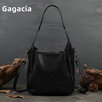 GAGACIA, Высококачественная повседневная сумка, Большая вместительная сумка через плечо из воловьей кожи, Женские Новые Винтажные сумки на плечо из натуральной кожи