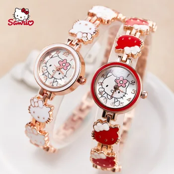 Hello Kitty Новые Часы Женские Милые Детские Часы Со стальным ремешком, Студенческие электронные Аналоговые кварцевые часы